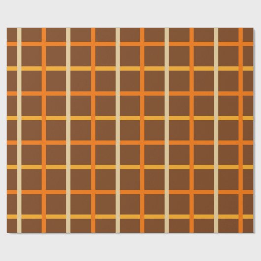 Papier Cadeau Automne Plaid Motif en Orange Vert et Brown (Plat)