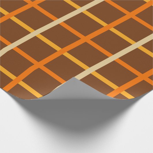 Papier Cadeau Automne Plaid Motif en Orange Vert et Brown (Coin)