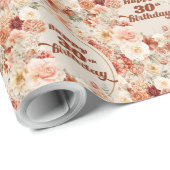Papier Cadeau Automne terre cuite blush bordeaux boho 30e annive (Coin rond)