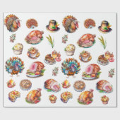 Papier Cadeau Automne Thankgiving Turquie Dîner Nourriture (Plat)