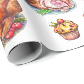 Papier Cadeau Automne Thankgiving Turquie Dîner Nourriture (Coin rond)