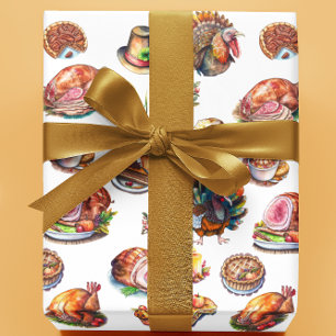 Papier Cadeau Automne Thankgiving Turquie Dîner Nourriture