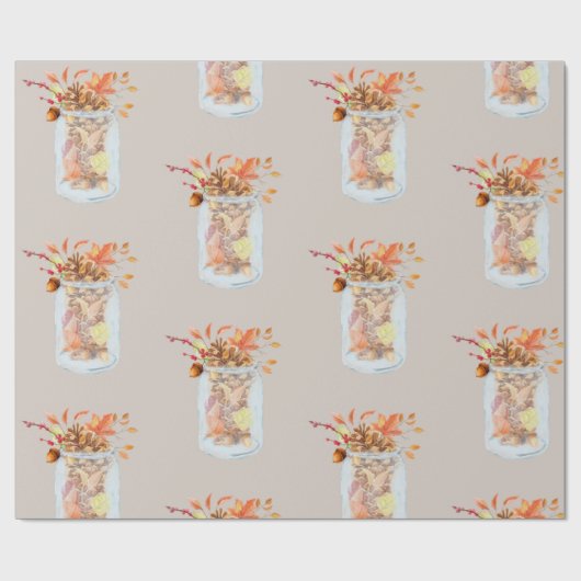 Papier Cadeau Automne Thanksgiving Mason Jar Rustique Pinecone (Plat)