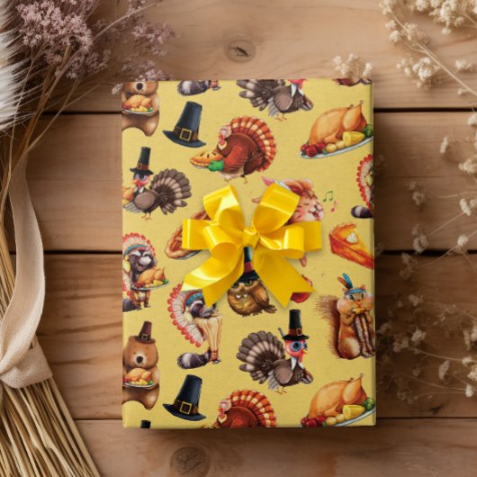 Papier Cadeau Automne Thanksgiving Turquie Animaux Pie