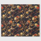 Papier Cadeau Autumn Black Orange Leaf Chinoiserie (Plat)