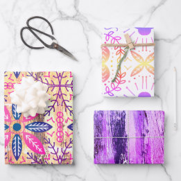 papier cadeau aux fleurs nordiques rose violet