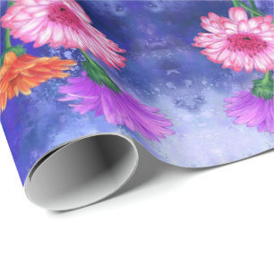 Papier cadeau aux Gerberas trois couleurs