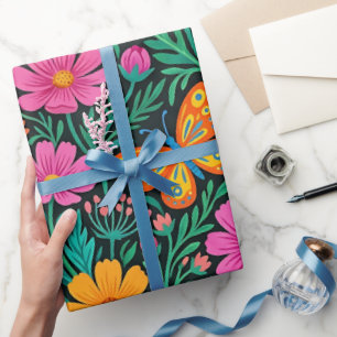 Papier cadeau aux papillons scandinaves abstraits