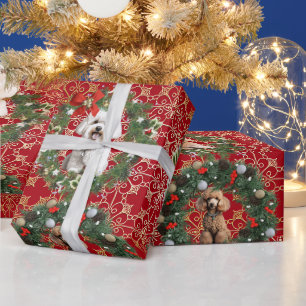 Papier Cadeau Avatar de chien de Noël sur fond de flocon de neig
