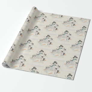 Papier cadeau avec art de Border Collie et bonhomm
