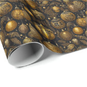 Papier cadeau avec boules dorées de Noël (Coin rond)