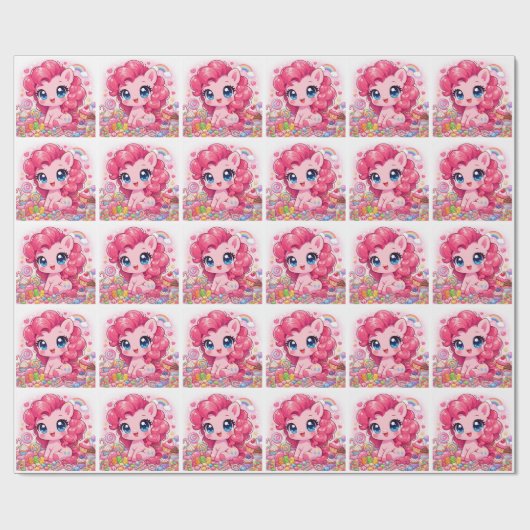 Papier Cadeau avec Dessin Chibi de Cheval Rose Kaw (Plat)