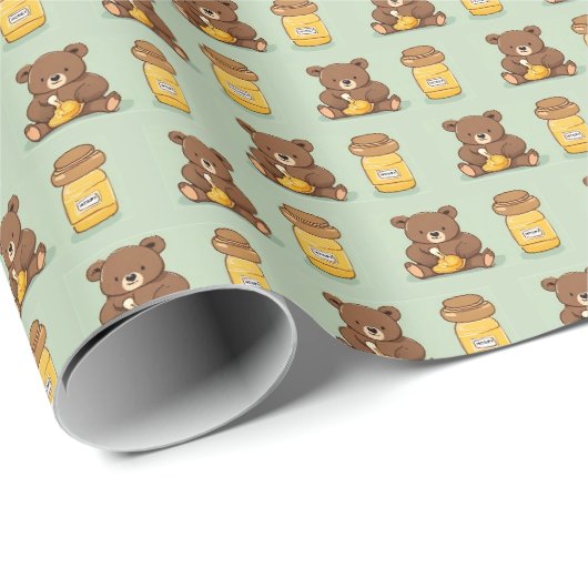 Papier cadeau avec un ours bébé mignon mangeant du (Coin rond)