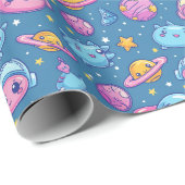 Papier Cadeau Aventures spatiales adorables Enfants (Coin rond)