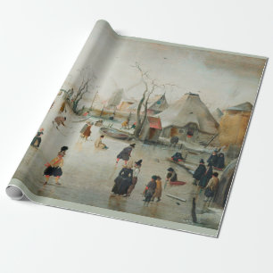 PAPIER CADEAU AVERCAMP "PATINAGE À GLACE DANS UN VILLAGE" CADEAU