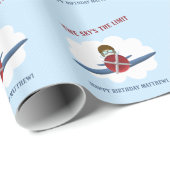Papier Cadeau Aviateur et son avion (Coin rond)