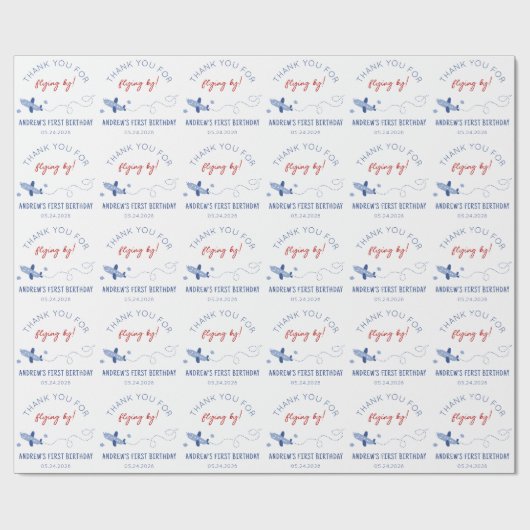 Papier Cadeau Avion adorable Comment le temps vole premier anniv (Plat)