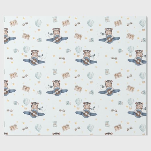 Papier Cadeau Avion Aventure Bear Blue Plane (Plat)