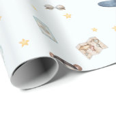 Papier Cadeau Avion Aventure Bear Blue Plane (Coin rond)