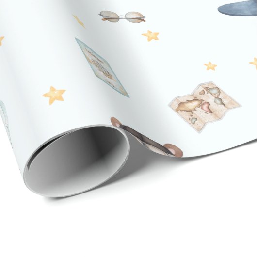 Papier Cadeau Avion Aventure Bear Blue Plane (Coin rond)