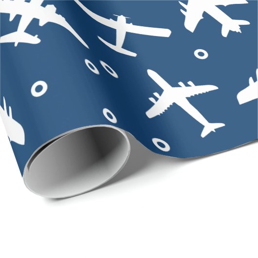 Papier Cadeau Avion bleu et blanc Motif thématique (Coin rond)