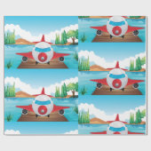 Papier Cadeau Avion de dessin sur Lake Dock Amusement Travel Adv (Plat)