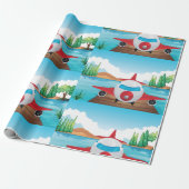 Papier Cadeau Avion de dessin sur Lake Dock Amusement Travel Adv (Déroulé)