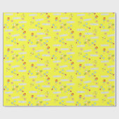 Papier Cadeau Avion Jaune Bébé Floral Papier à envelopper (Plat)