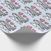 Papier Cadeau Avion mignon aux coeurs rouges et aux nuages blanc (Coin)