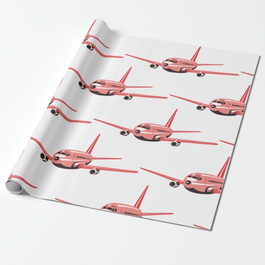 Papier Cadeau Avion rose (Déroulé)