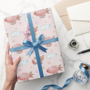 Papier Cadeau Avion Rose Aquarelle