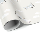 Papier Cadeau Avion vintage Boys Anniversaire Beige (Coin rond)