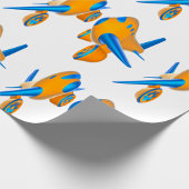 Papier Cadeau Avions de dessin animé Vibrant orange et bleu