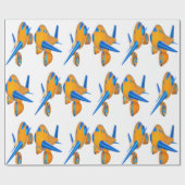 Papier Cadeau Avions de dessin animé Vibrant orange et bleu (Plat)