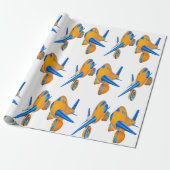 Papier Cadeau Avions de dessin animé Vibrant orange et bleu (Déroulé)