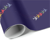 Papier Cadeau avions de voyage colorés (Coin rond)
