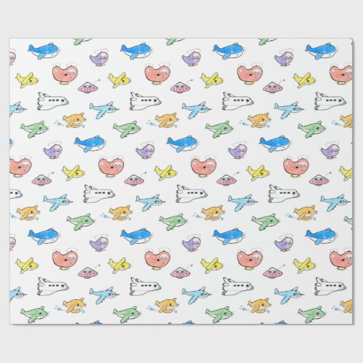 Papier Cadeau Avions mignons (Plat)