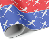 Papier Cadeau Avions volent en formation rouge bleu et jaune (Coin rond)