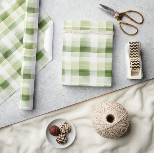Papier Cadeau Avocado Green Plaid Stripes (Artisanat)