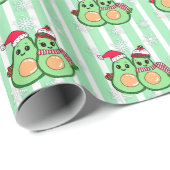 Papier Cadeau Avocados mignons avec chapeau de Noël (Coin rond)