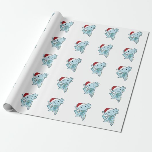 Papier Cadeau Axolotl Joyeux Noël Animaux d'hiver Axolotls (Déroulé)