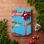 Papier Cadeau "Ayez un Jolly Walleye Christmas"<br><div class="desc">Un brochet de doré avec des rubans de Noël nage sur un arrière - plan bleu. Le texte dit : "Ayez un Noël à la galerie."</div>