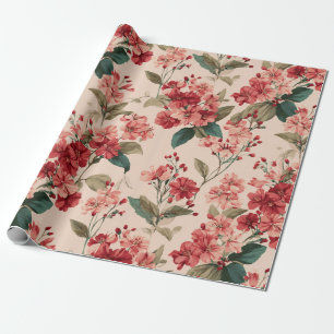 Papier Cadeau Azalée rose vintage motif floral - Classique