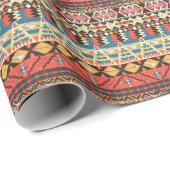 Papier Cadeau Aztèque coloré : oiseaux, fleurs motif. (Coin rond)