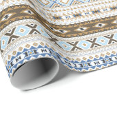 Papier cadeau aztèque tribal bleu marron (Coin rond)