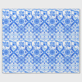 Papier Cadeau Azulejo bleu et blanc Motif Azul espagnol (Plat)