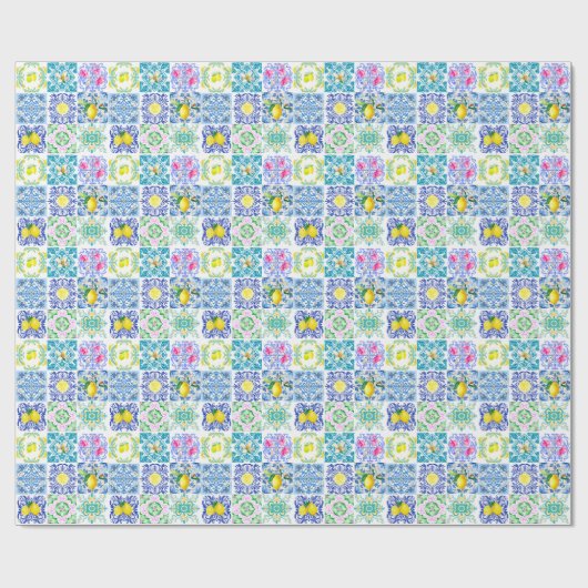 Papier Cadeau azulejo chic sicilien Amalfi Carreaux méditerranée (Plat)