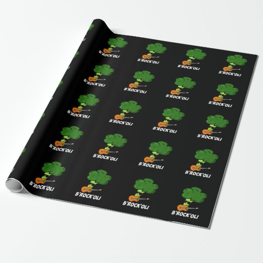 Papier Cadeau B-Rock-Oli Funny Rocker Broccoli Pun Dark BG (Déroulé)