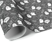 Papier Cadeau B&W Cute Doodle Halloween Motif (Coin rond)