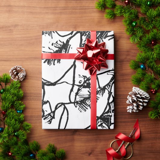 Papier Cadeau B&W Résumé Branches de Noël (Cadeau de vacances)